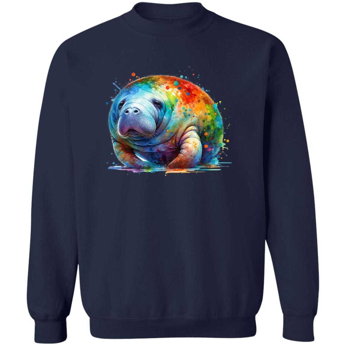 Artistic Manatee Color Splash Unisex Sweatshirt Black Navy Dark Heather-Family-Gift-Planet