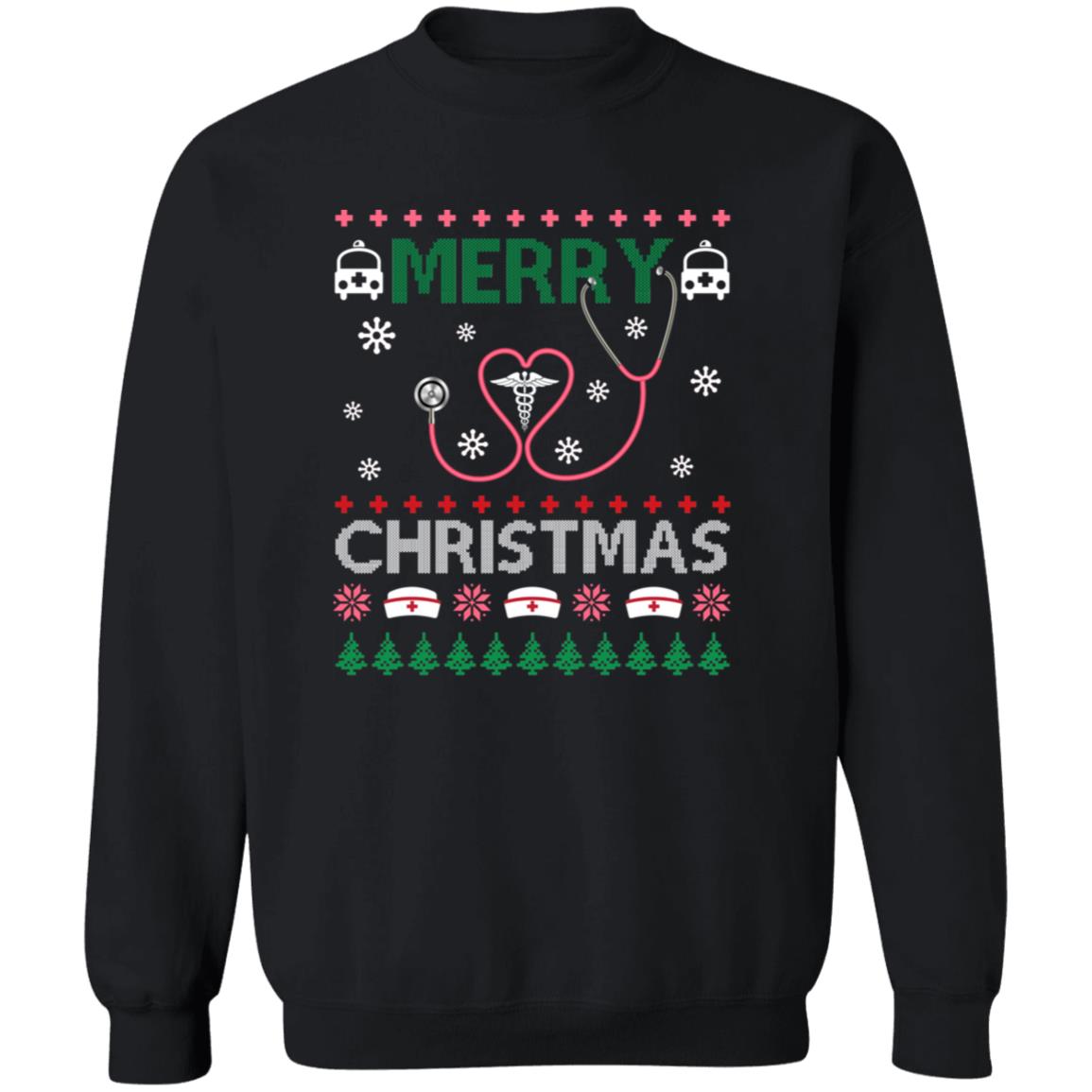 Nurse Christmas Unisex Sweatshirt er nurse Ugly sweater Black Dark Heather-Black-Family-Gift-Planet
