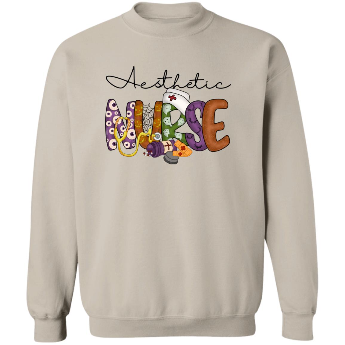 Aesthetic nurse Halloween Sweatshirt Crewneck Unisex Sand Ash S-2XL-Sand-Family-Gift-Planet