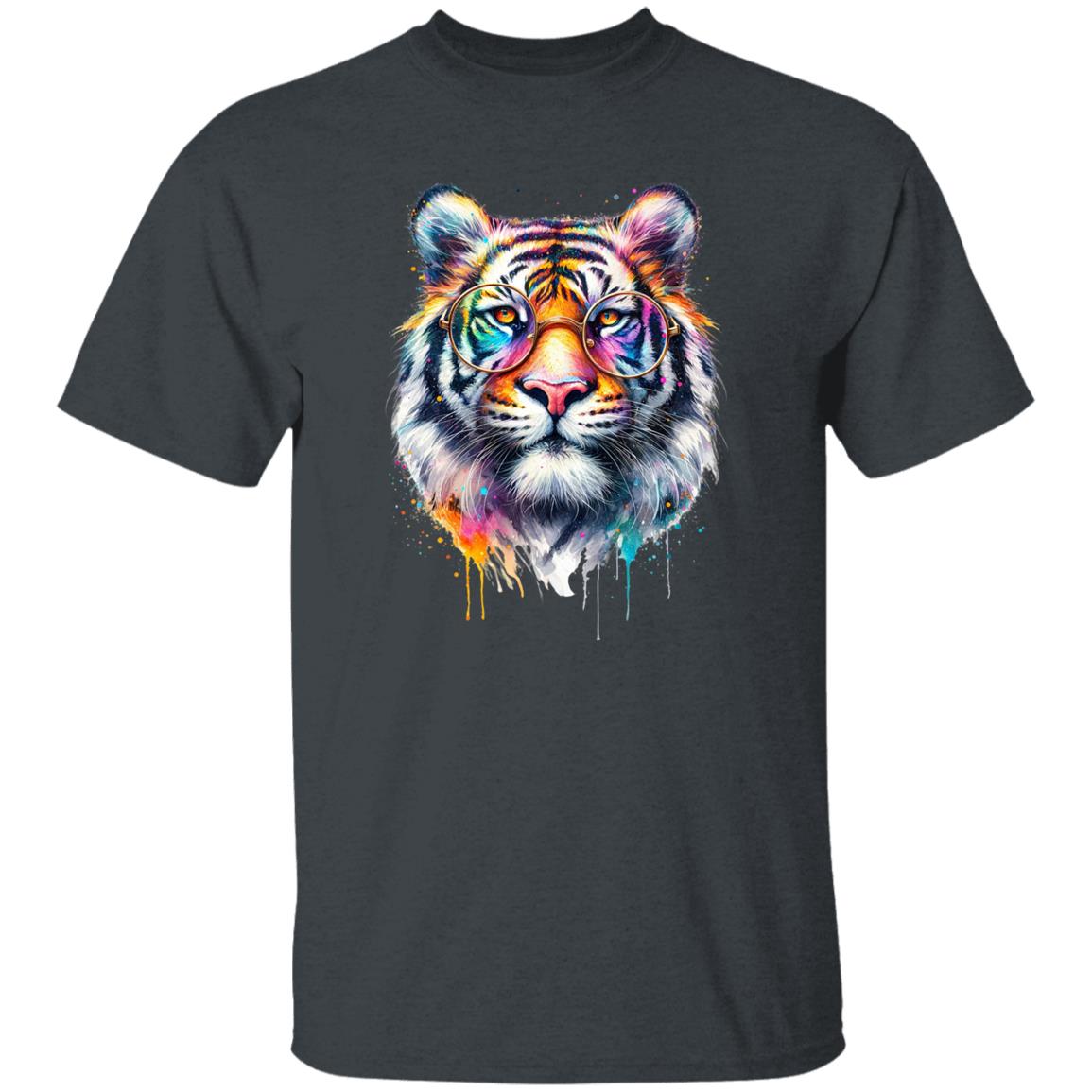 Tiger with eyeglasses Color Splash Unisex T-shirt Black Navy Dark Heather-Family-Gift-Planet