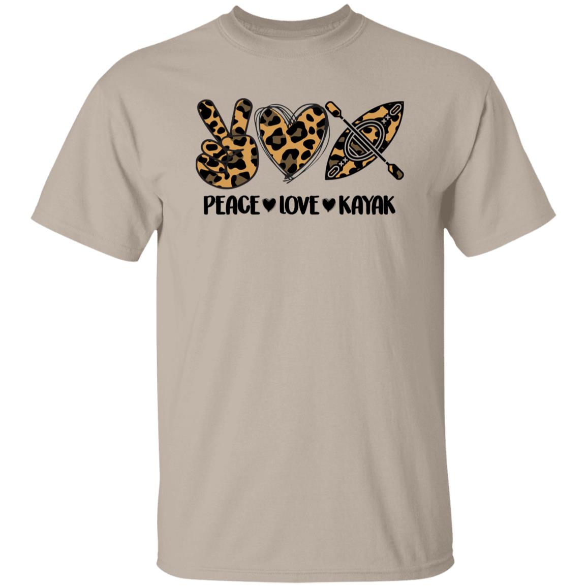 Peace Love Kayak T-Shirt Leopard skin Kayaker kayaking lover Unisex Tee Sand White Sport Grey-Family-Gift-Planet