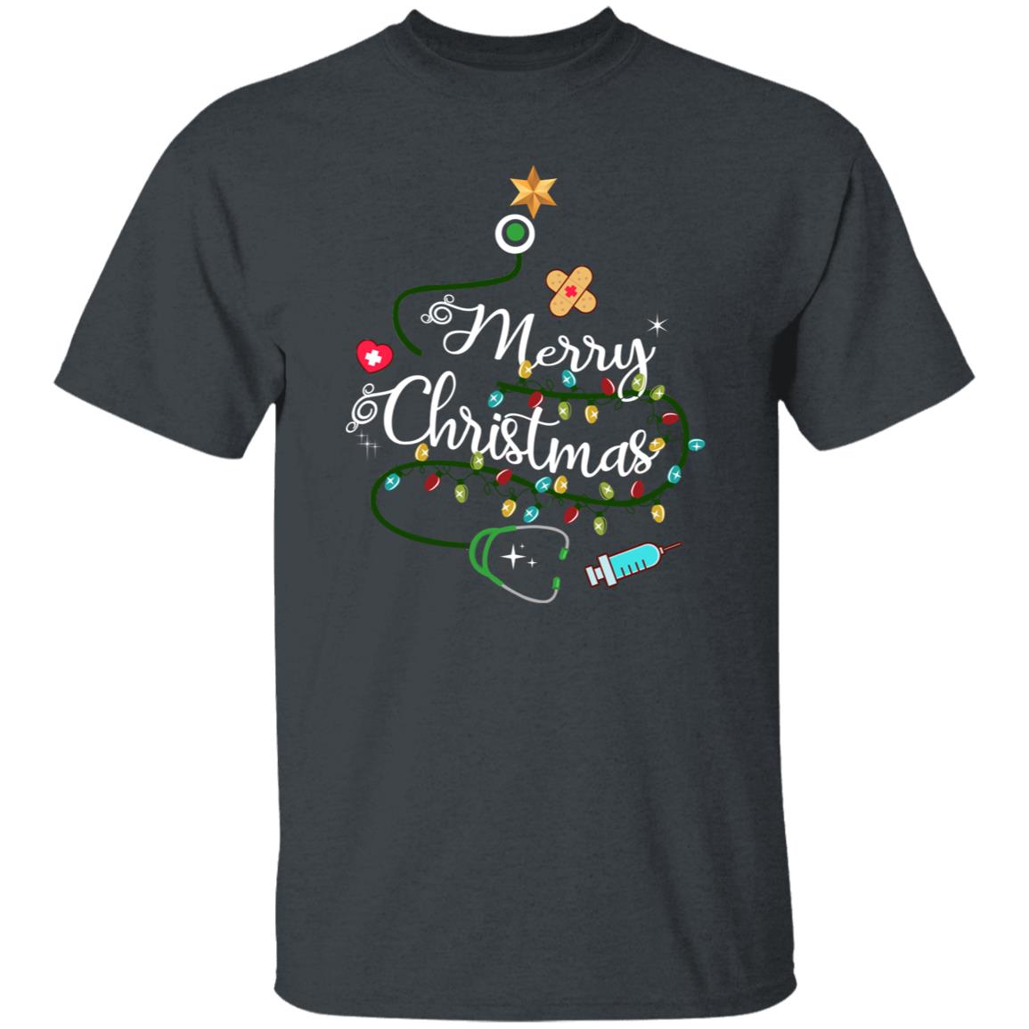 Nurse Christmas tree Unisex shirt Merry Christmas nurse tee Black Dark Heather-Family-Gift-Planet