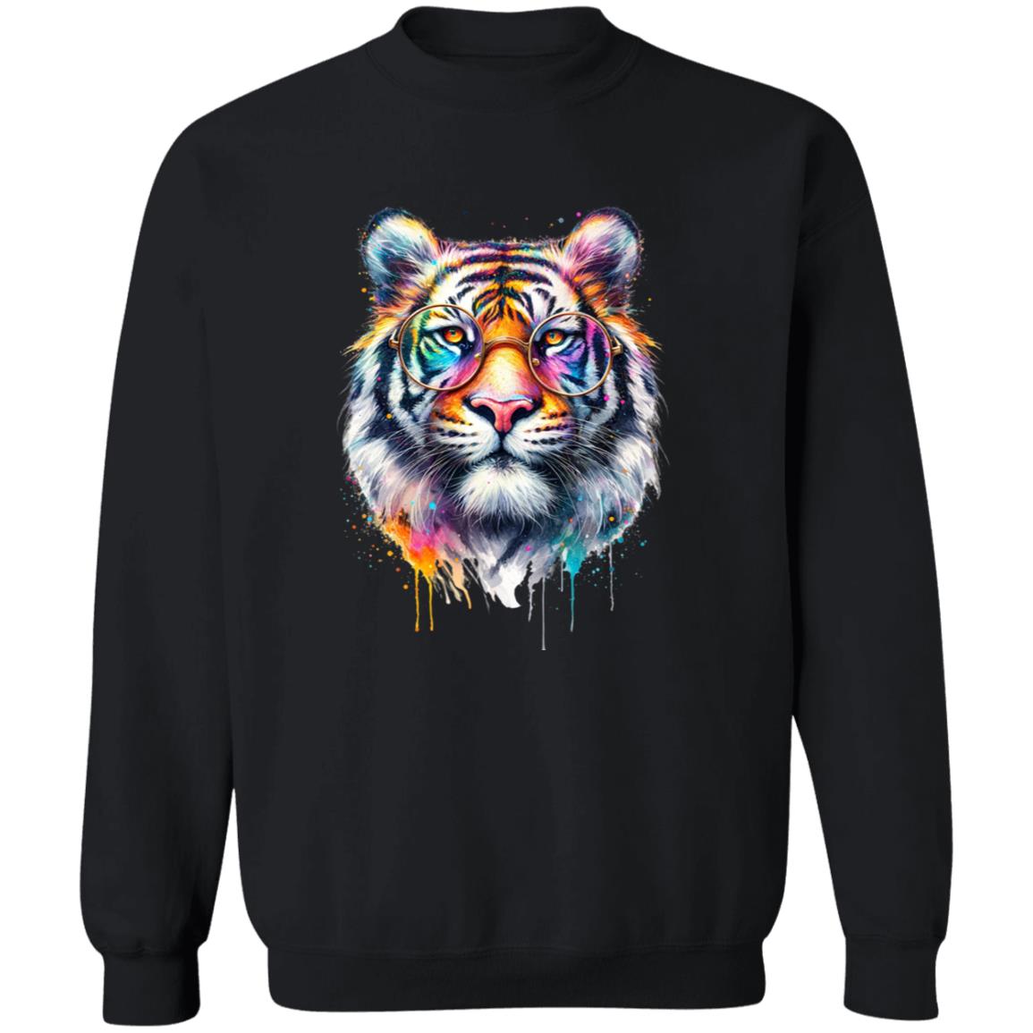 Tiger with eyeglasses Color Splash Unisex Sweatshirt Black Navy Dark Heather-Family-Gift-Planet