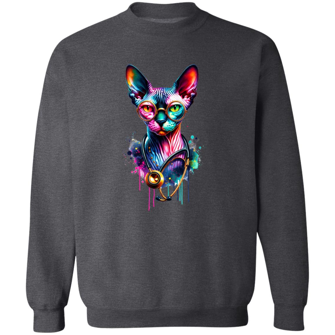 Sphynx cat nurse doctor Color Splash Unisex Sweatshirt Black Navy Dark Heather-Family-Gift-Planet