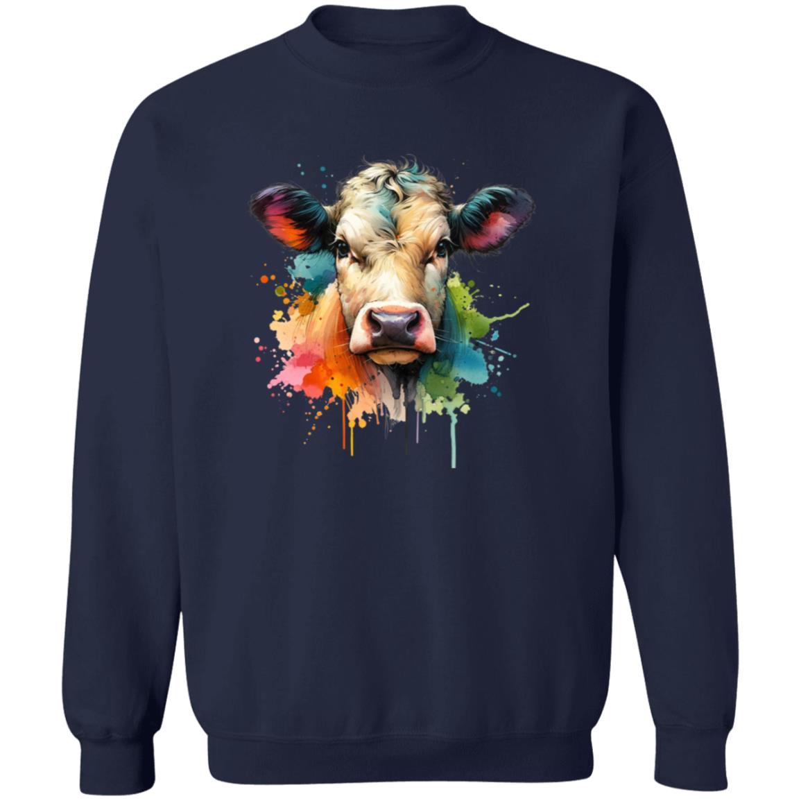 Cow Color Splash Unisex Sweatshirt Black Navy Dark Heather-Family-Gift-Planet