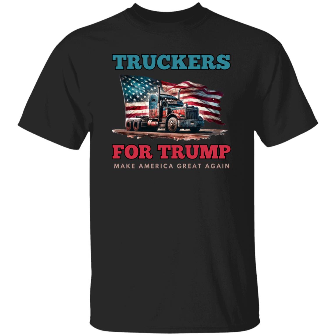 Truckers For Trump T-Shirt America flag truck Unisex tee Black White Dark Heather-Black-Family-Gift-Planet