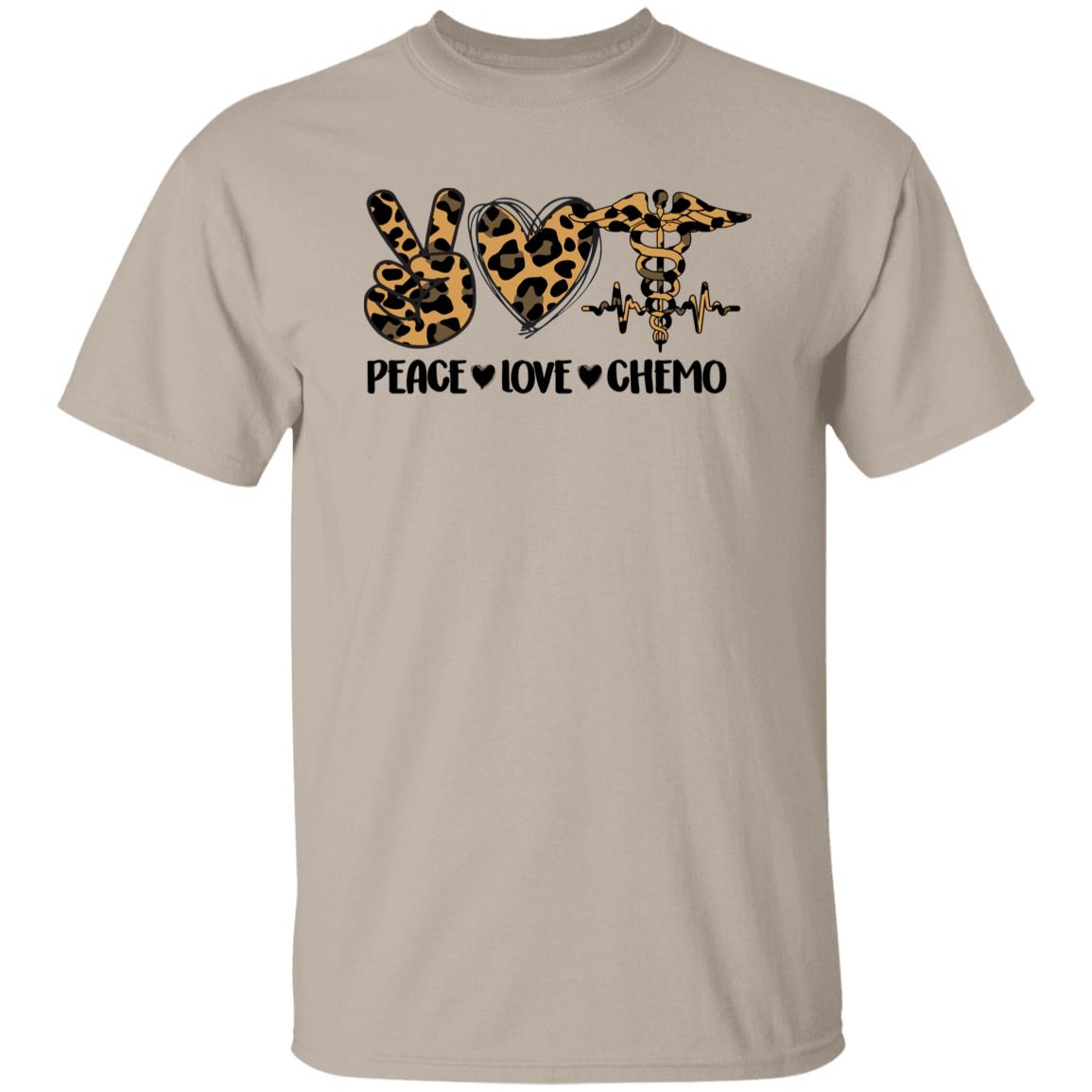 Peace Love Chemo T-Shirt Leopard skin Oncology Chemo nurse squad Unisex Tee Sand White Sport Grey-Family-Gift-Planet