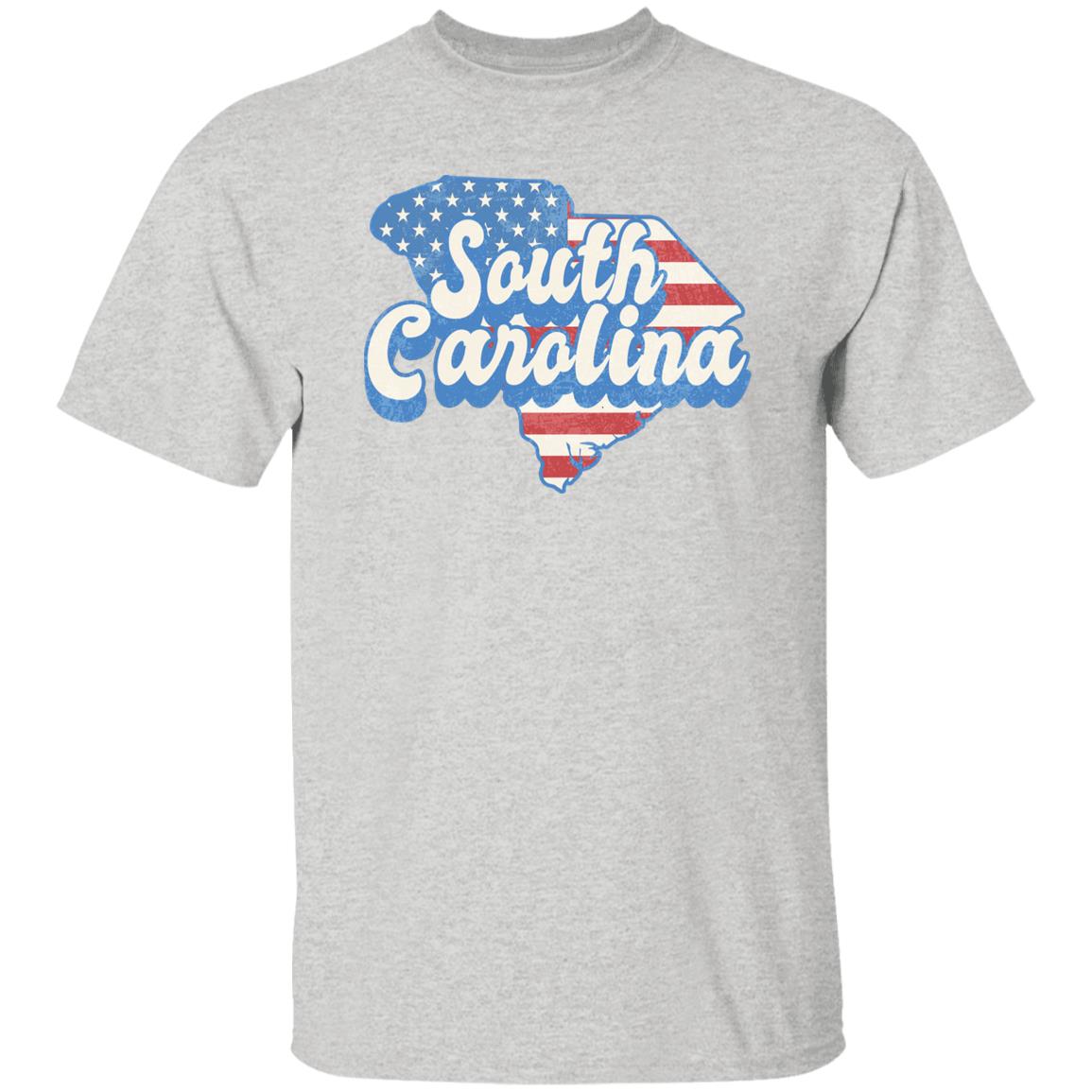 South Carolina US flag Unisex T-Shirt American patriotic SC state tee White Ash Blue-Ash-Family-Gift-Planet