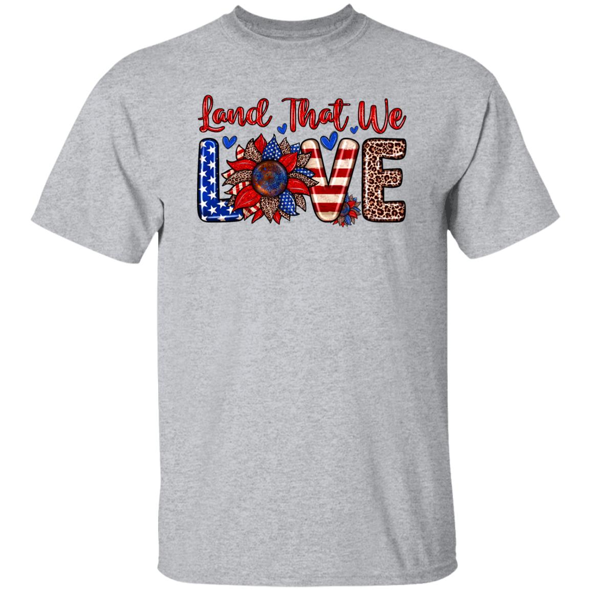 Land that we love T-Shirt gift July 4th American flag patriotic Unisex tee Sand White Sport Grey-Family-Gift-Planet