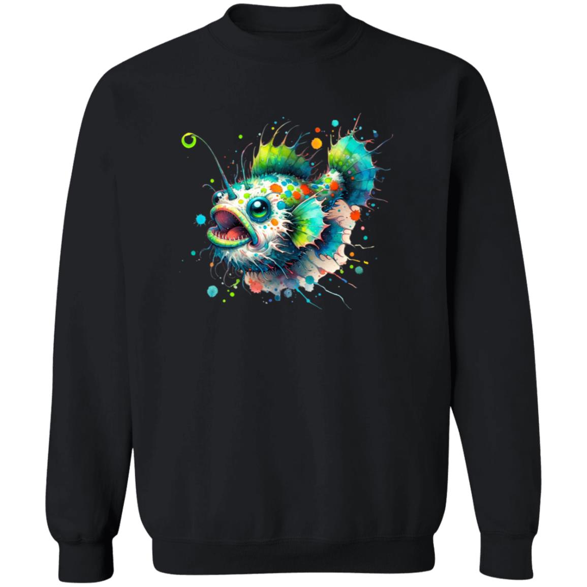 Artistic Anglerfish deep fish Color Splash Unisex Sweatshirt Black Navy Dark Heather-Family-Gift-Planet