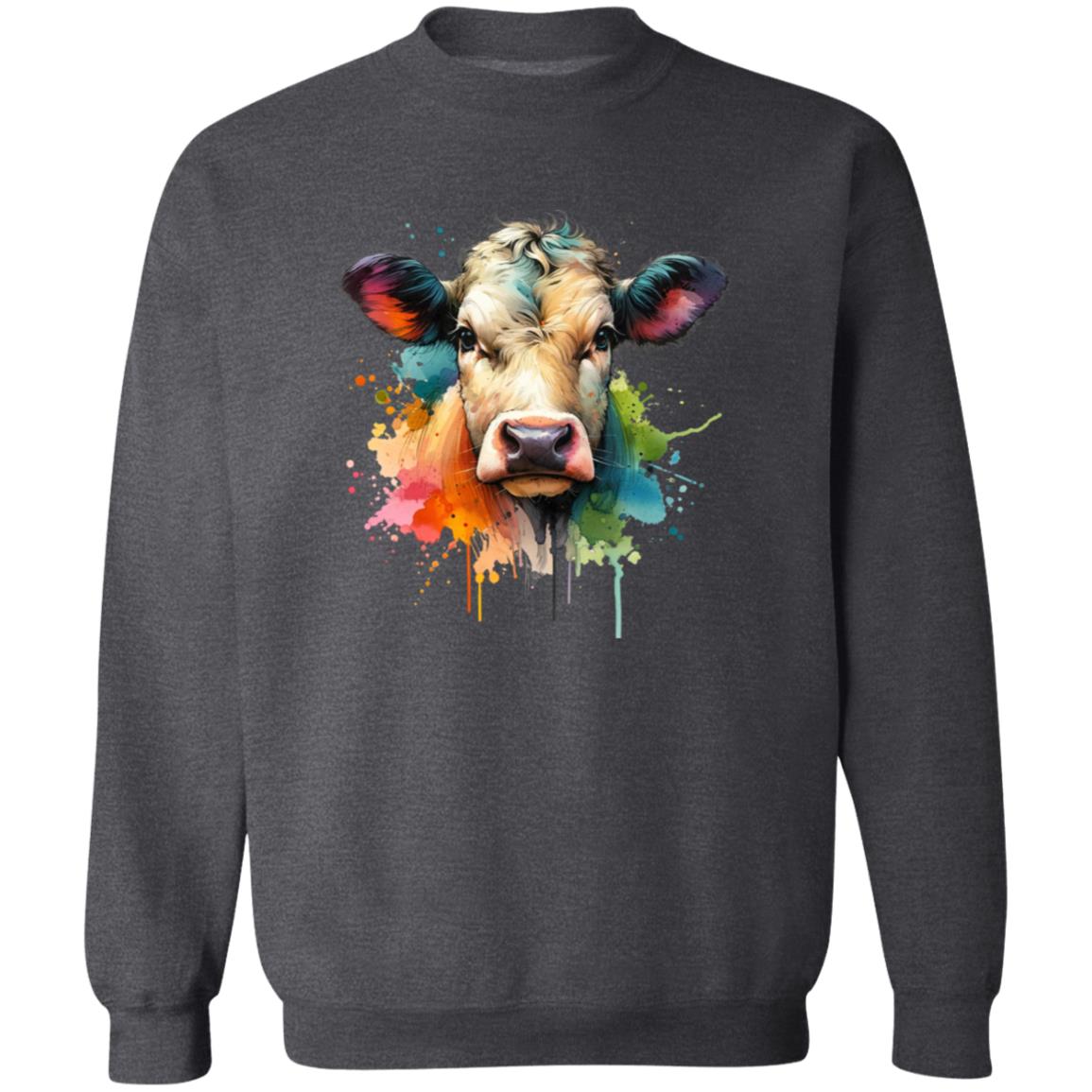 Cow Color Splash Unisex Sweatshirt Black Navy Dark Heather-Family-Gift-Planet