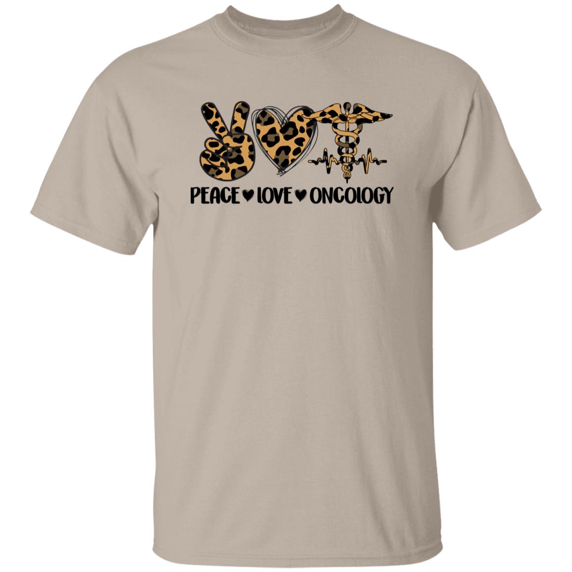 Peace Love Oncology T-Shirt Leopard skin Oncologist chemo nuse Unisex Tee Sand White Sport Grey-Family-Gift-Planet