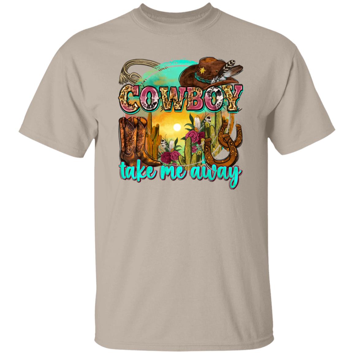 Cowboy take me away T-Shirt Texas Western boots cactus hat Unisex tee White Sand Sport Grey-Family-Gift-Planet