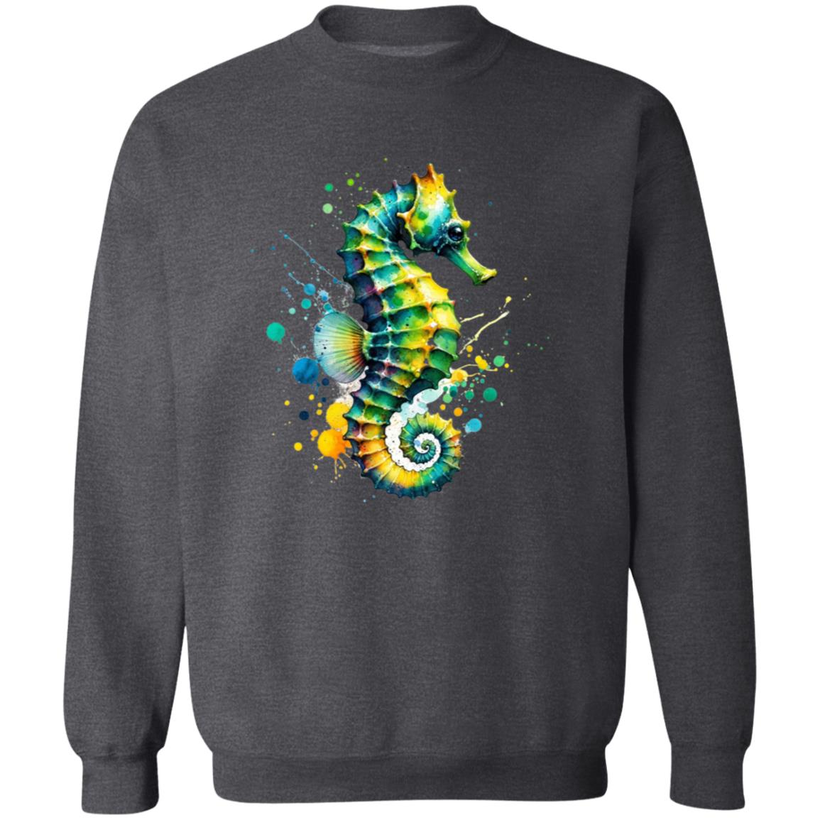 Artistic Seahorse Color Splash Unisex Sweatshirt Black Navy Dark Heather-Family-Gift-Planet