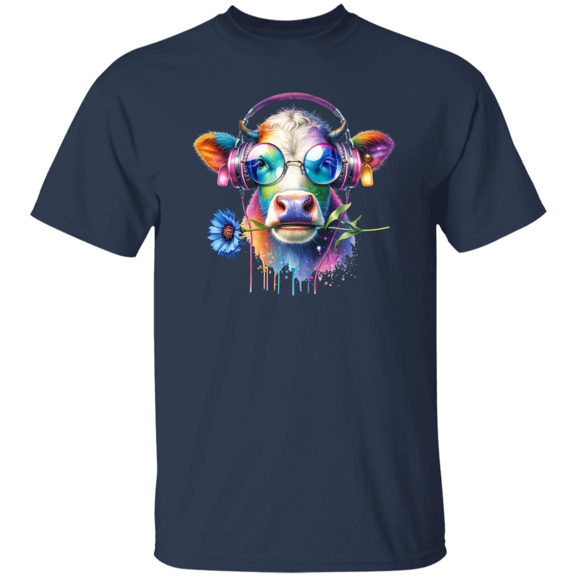 Cow with cornflower Colorful Unisex T-Shirt cattle farm tee Black Navy Dark Heather-Family-Gift-Planet