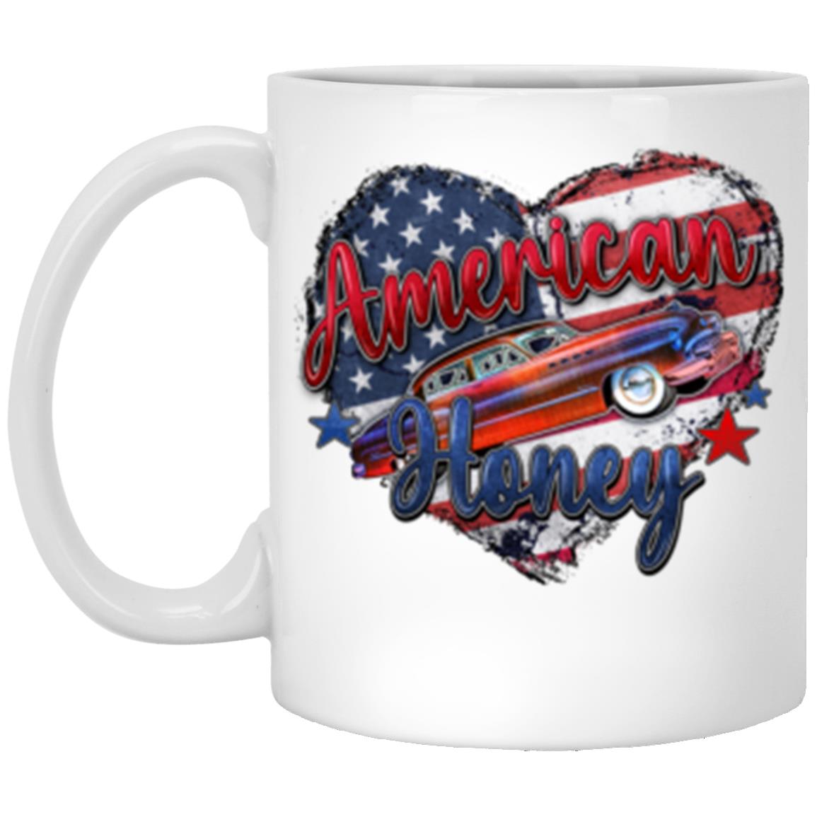 American honey 11oz White Coffee Mug gift US flag Heart 4th of July cup-White-Family-Gift-Planet