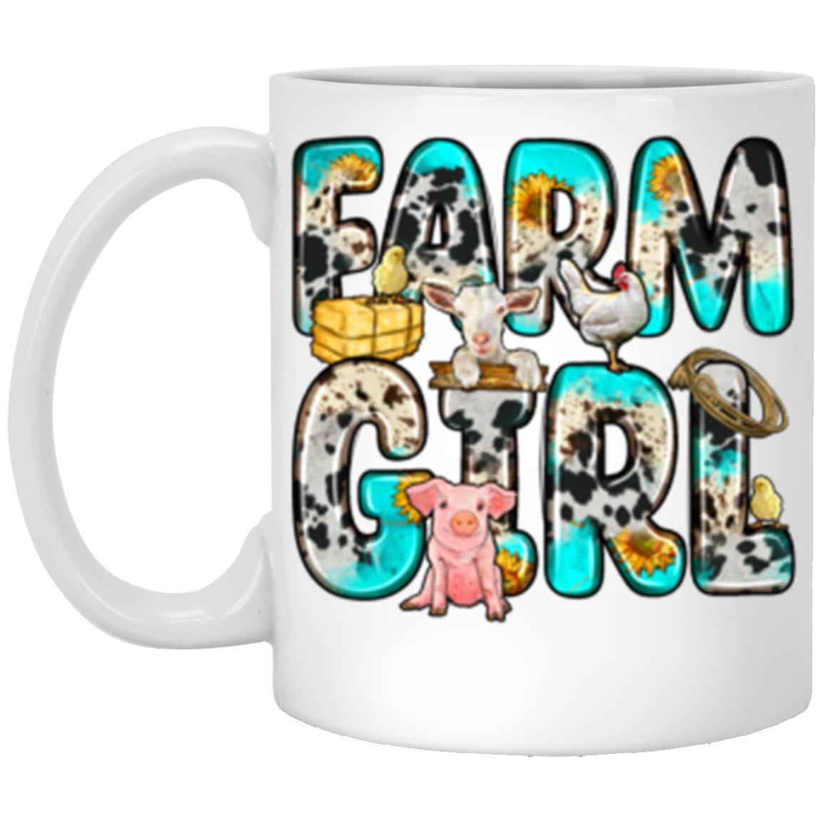 Farm girl 11oz White Mug gift Goat pig cow skin farmer pig cup-White-Family-Gift-Planet