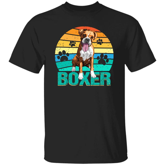 Retro Boxer T-Shirt gift Boxer paw print Dog owner dog mom Unisex Tee Black Navy Dark Heather-Black-Family-Gift-Planet