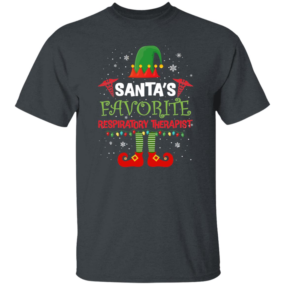 Santa's Favorite Respiratory Therapist Christmas Unisex Shirt Black Dark Heather-Family-Gift-Planet