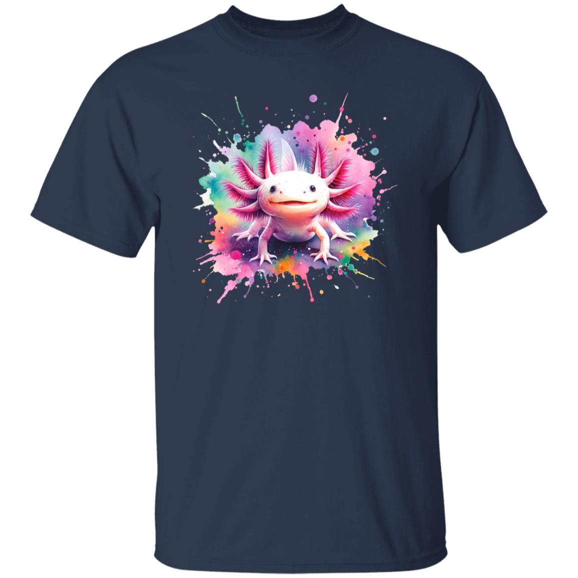 Axolotl Color Splash Unisex T-Shirt Black Navy Dark Heather-Family-Gift-Planet