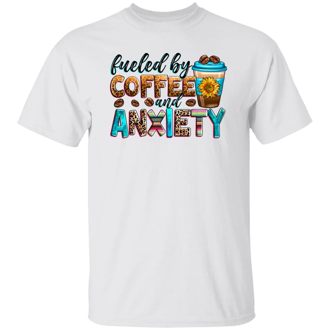 Fueled by coffee and anxiety T-Shirt gift Sunflower coffee lover Unisex tee Sand White Sport Grey-Family-Gift-Planet