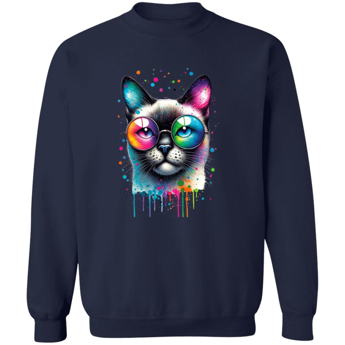 Siamese cat with eyeglasses Color Splash Unisex Sweatshirt-Family-Gift-Planet