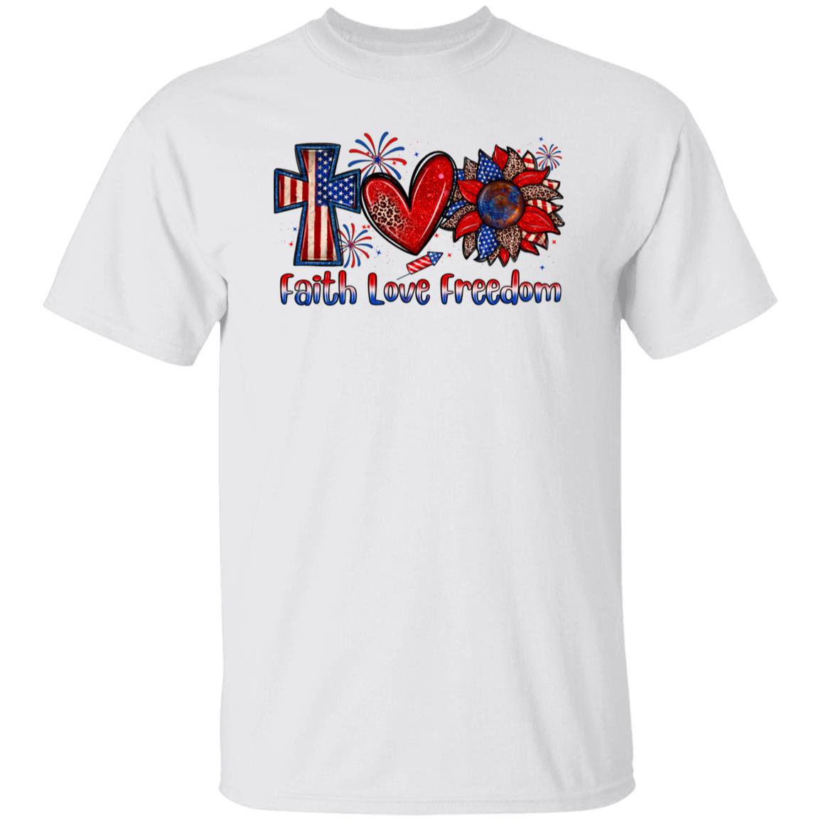 Faith love freedom T-Shirt gift America July 4th Cross Heart Sunflower Tee Sand White Sport Grey-Family-Gift-Planet