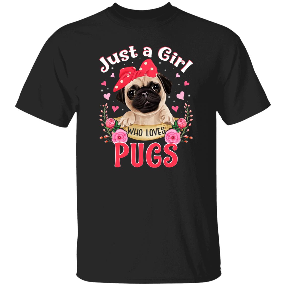 Just a girl who loves pugs T-Shirt gift Pugs Dog mom Unisex tee Black Navy Dark Heather-Family-Gift-Planet