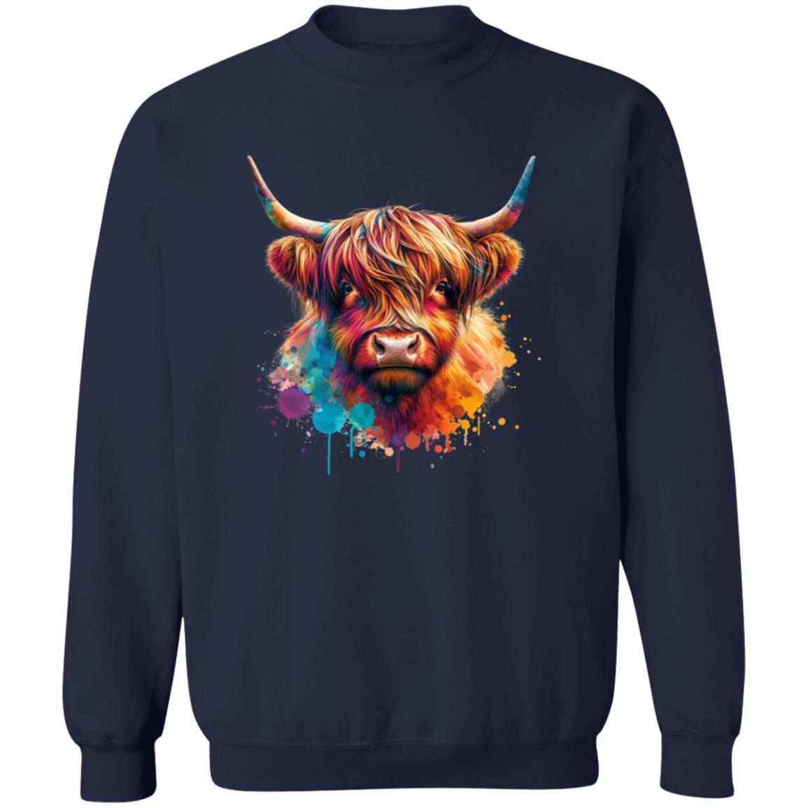 Highland cow Color Splash Unisex Sweatshirt Black Navy Dark Heather-Family-Gift-Planet