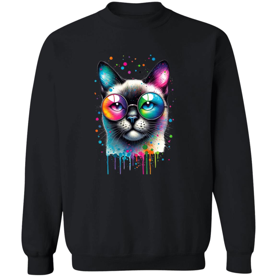 Siamese cat with eyeglasses Color Splash Unisex Sweatshirt-Family-Gift-Planet