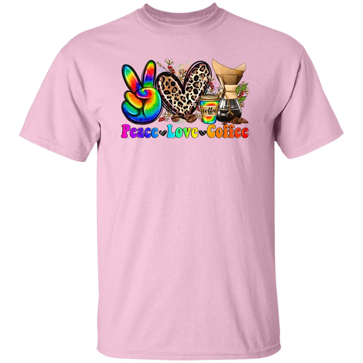 Peace Love Coffee T-shirt gift Coffee lover rainbow colorful leopard heart tee-Family-Gift-Planet