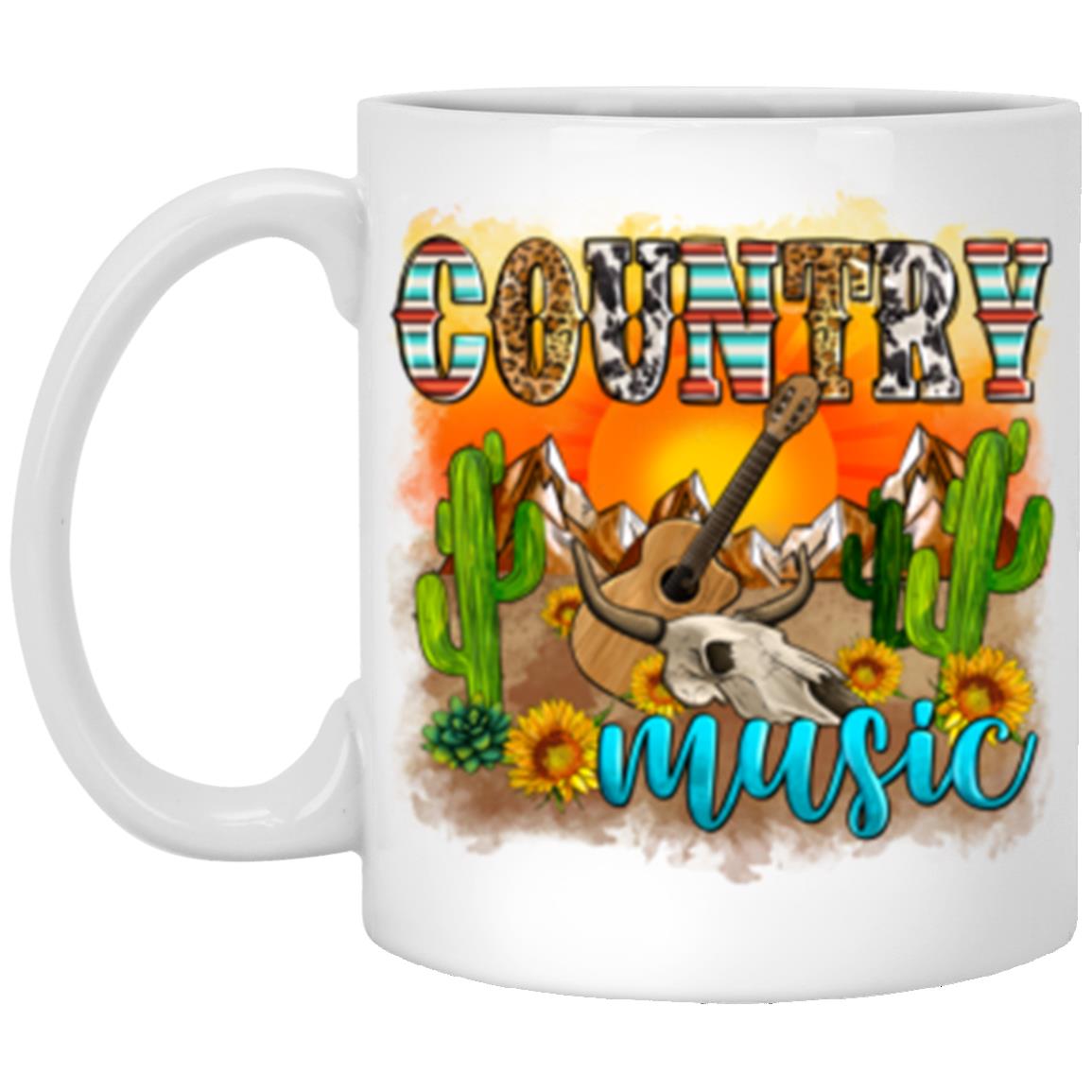 Country music 11oz White Mug gift Arizona Texas desert cactus guitar skull coffee cup-White-Family-Gift-Planet