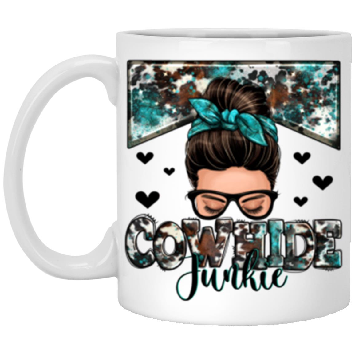 Cowhide junkie messy bun 11oz White Coffee Mug gift-White-Family-Gift-Planet