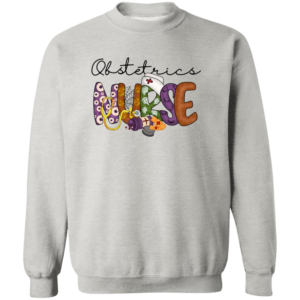 Obstetrics nurse Halloween Sweatshirt Crewneck Unisex Sand Ash S-2XL-Ash-Family-Gift-Planet