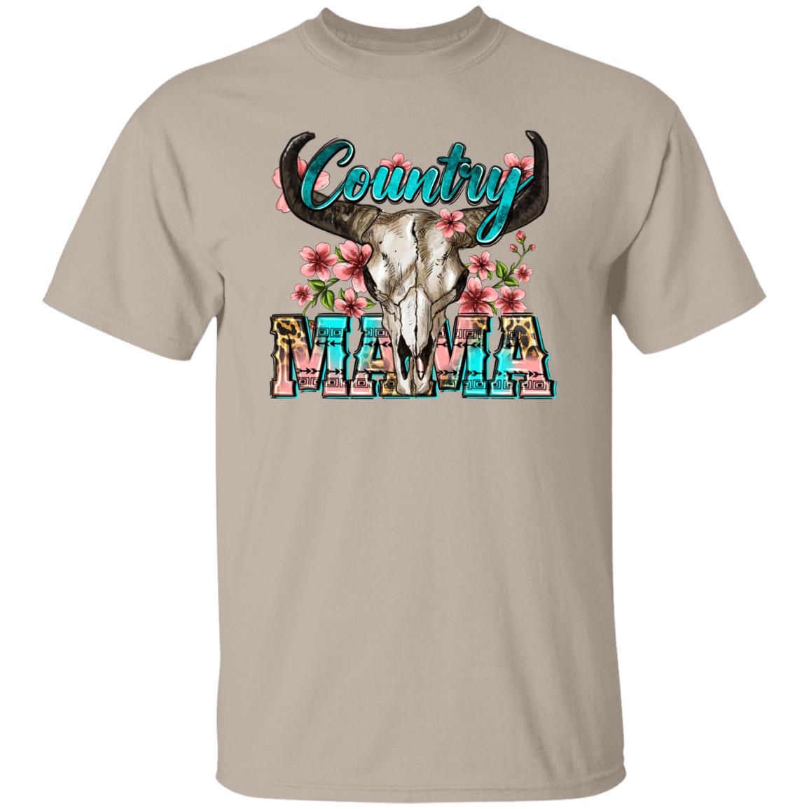 Country Mama T-Shirt Texas Western Mom buffalo skull Unisex tee White Sand Sport Grey-Family-Gift-Planet
