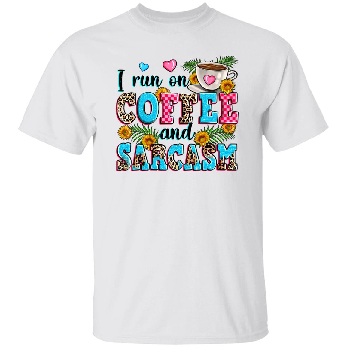 I run on coffee and sarcasm T-Shirt sarcastic coffee hearts flowers Unisex Tee Sand White Sport Grey-Family-Gift-Planet