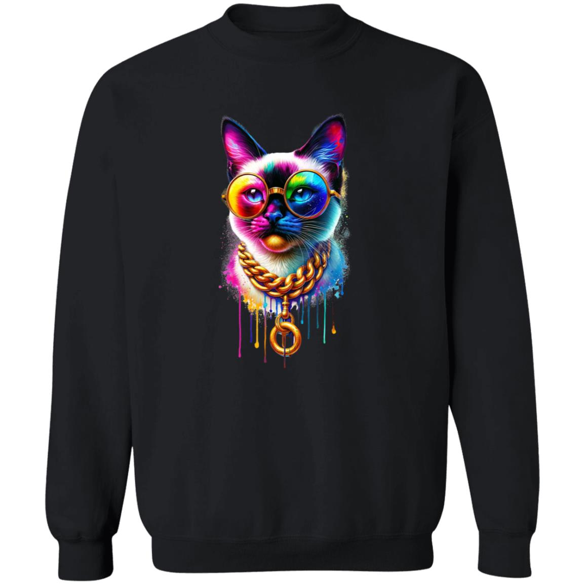 Siamese cat in hip style Color Splash Unisex Sweatshirt Black Navy Dark Heather-Family-Gift-Planet