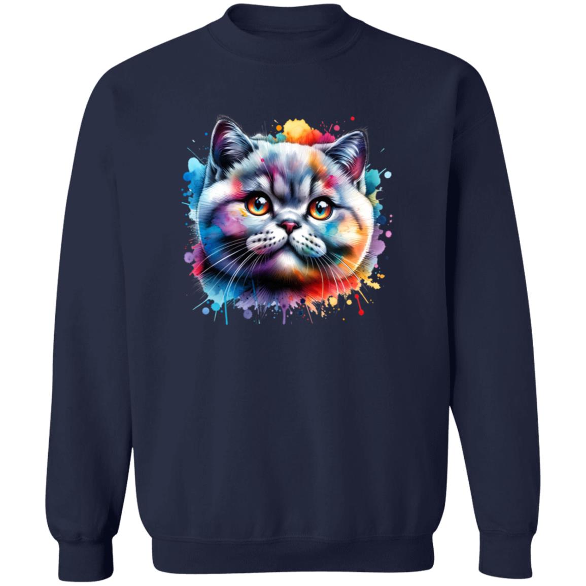 British shorthair Cat Color Splash Unisex Sweatshirt Black Navy Dark Heather-Family-Gift-Planet