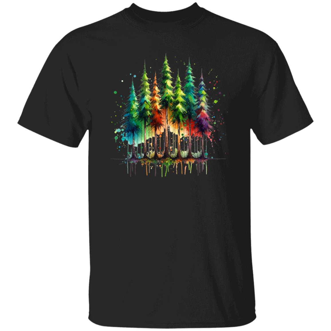 Mysterious Pine tree forest Color Splash Unisex T-shirt Black Navy Dark Heather-Family-Gift-Planet