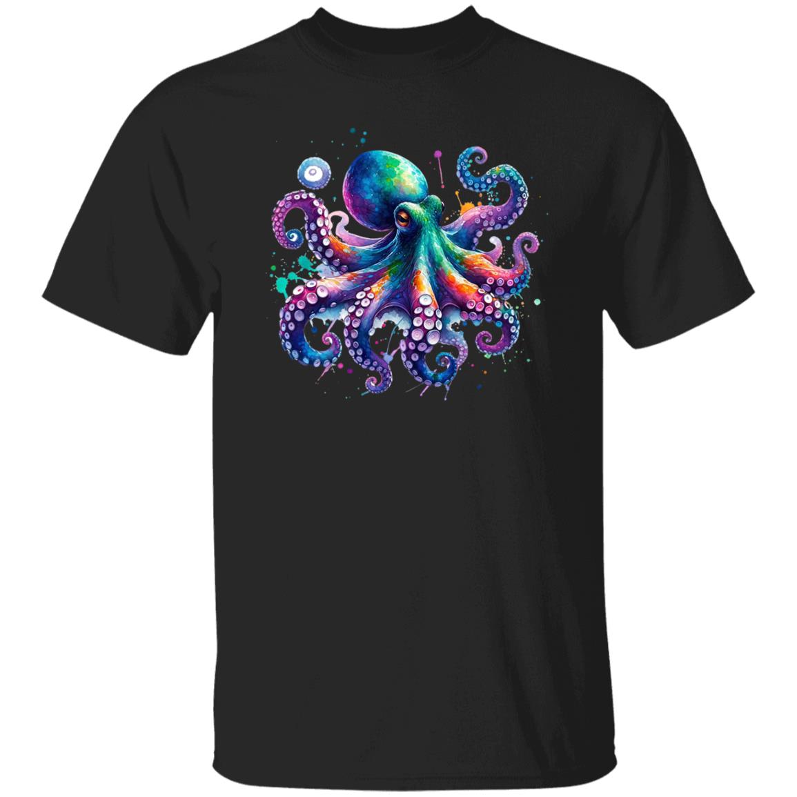 Octopus Color Splash Unisex T-Shirt Black Navy Dark Heather-Family-Gift-Planet