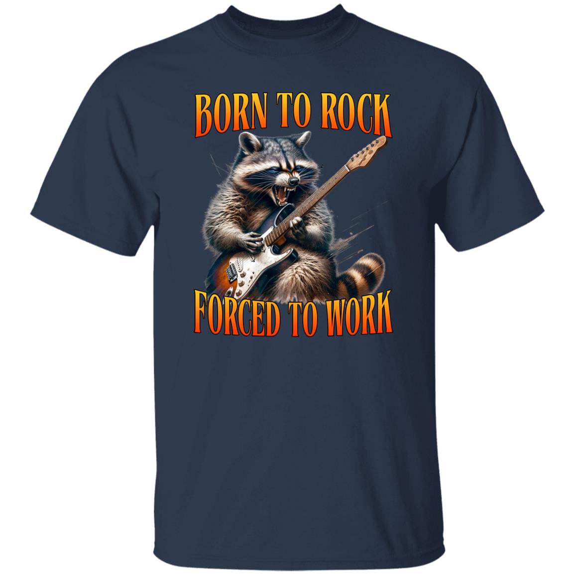 Born to rock forced to work T-Shirt Guitar player funny racoon musician gift Unisex tee Black Navy Dark Heather-Family-Gift-Planet