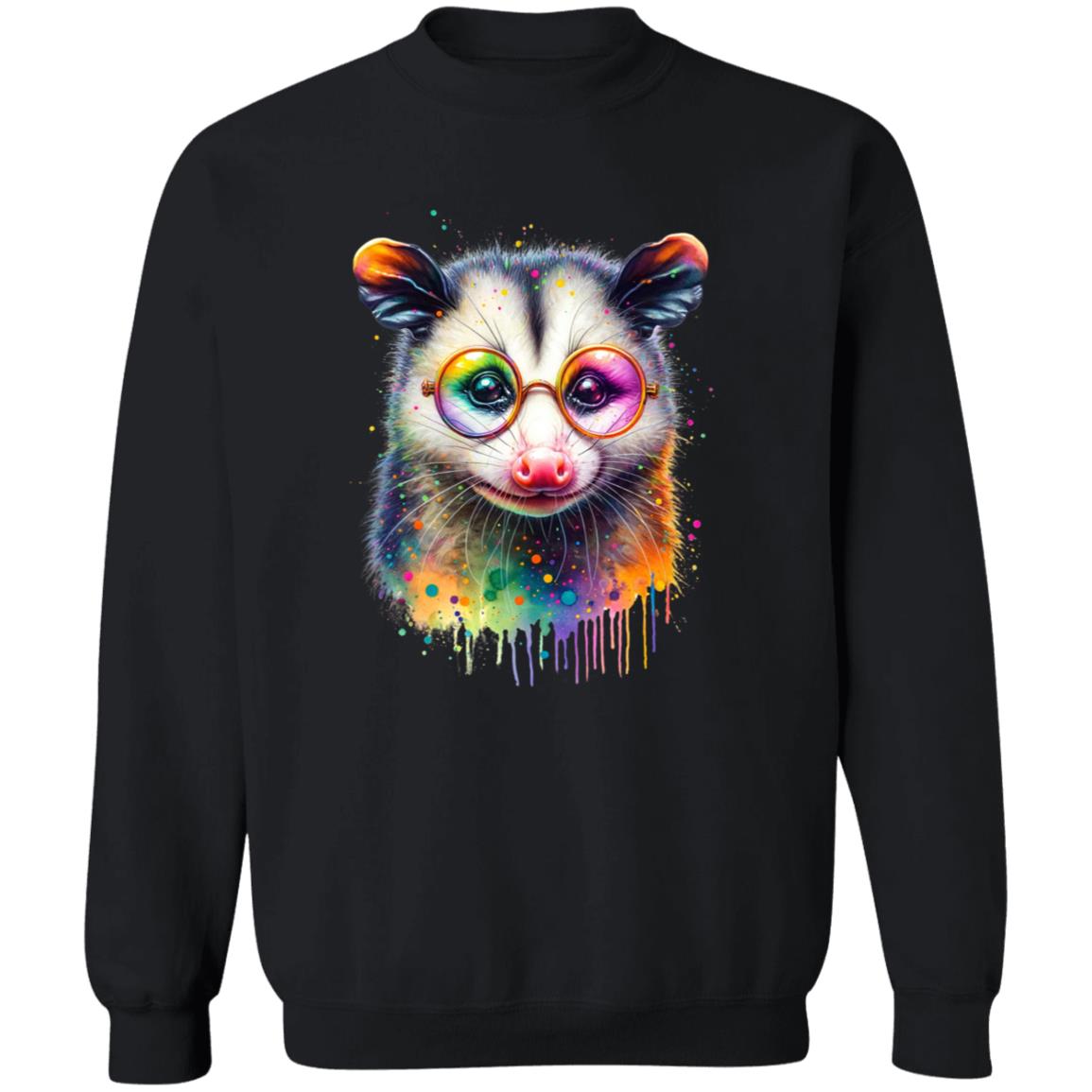 Opossum with glasses Color Splash Unisex Sweatshirt Black Navy Dark Heather-Family-Gift-Planet