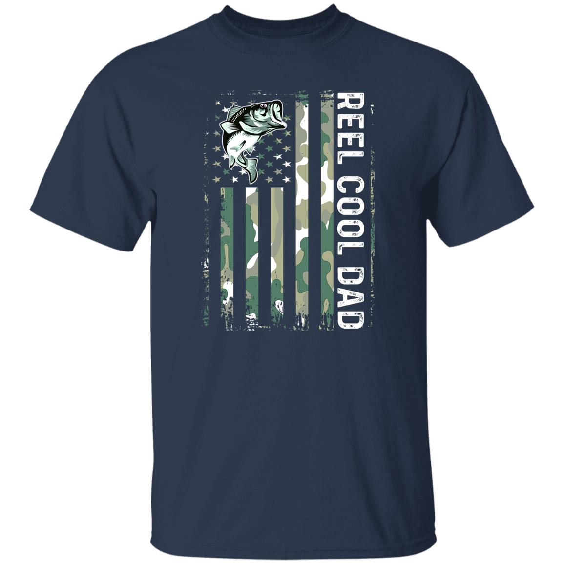 Reel Cool Dad shirt Camouflage US flag tee Black Navy Dark Heather-Navy-Family-Gift-Planet