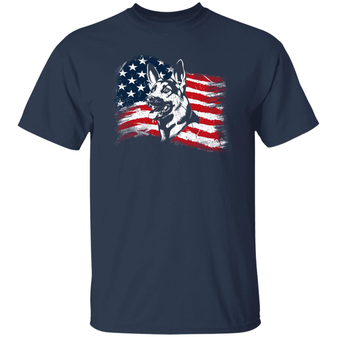 American Flag Herman Shepherd T-Shirt gift US flag Dog owner Unisex tee Black Navy Dark Heather-Navy-Family-Gift-Planet