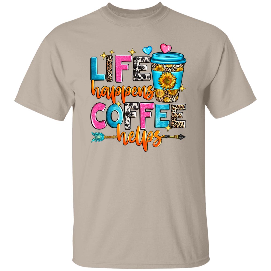 Life happens coffee helps T-Shirt gift Western summer coffee lover Unisex Tee Sand White Sport Grey-Family-Gift-Planet