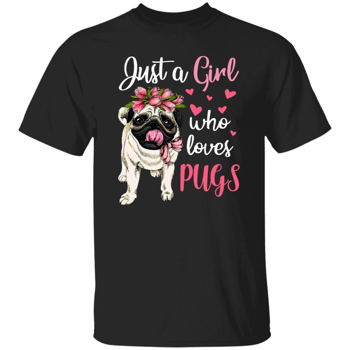 Just a girl who loves Pugs T-Shirt gift Pug Dog mom Unisex tee Black Navy Dark Heather-Family-Gift-Planet