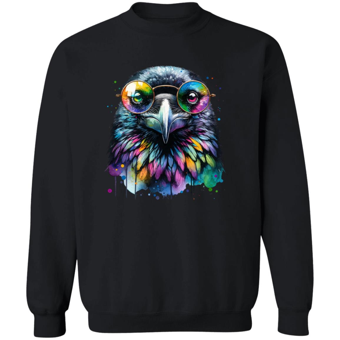 Raven with Glasses Color Splash Unisex Sweatshirt Black Navy Dark Heather-Family-Gift-Planet