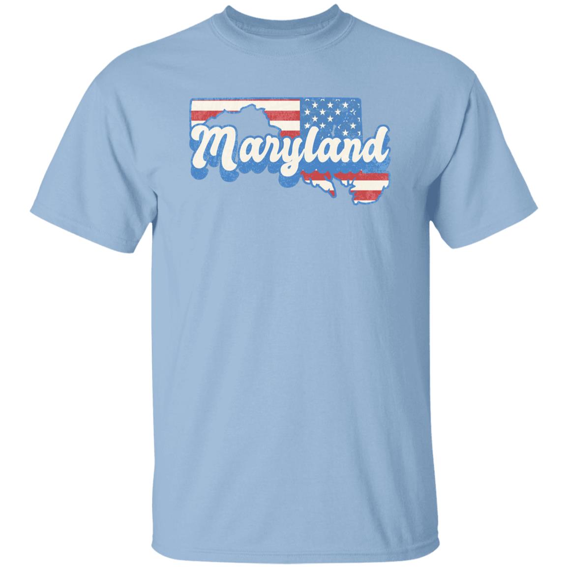 Maryland US flag Unisex T-Shirt American patriotic MD state tee White Ash Blue-Light Blue-Family-Gift-Planet