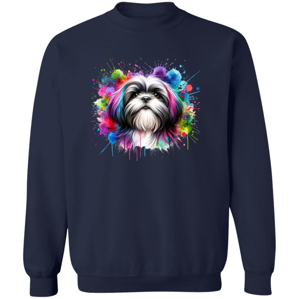 Artistic Shih Tzu mama Color Splash Unisex Sweatshirt Black Navy Dark Heather-Family-Gift-Planet