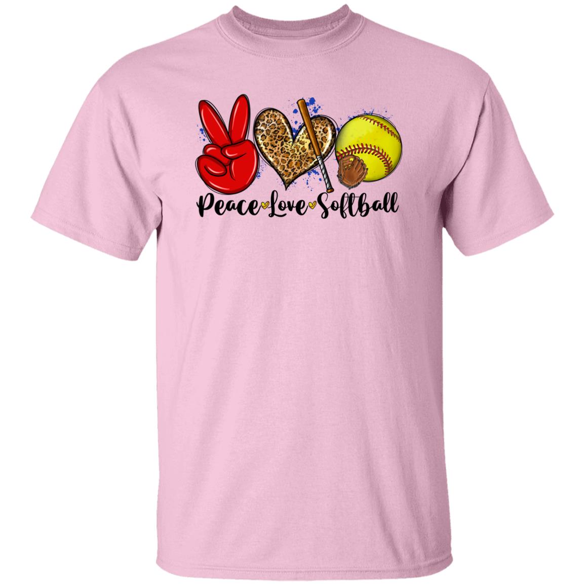 Peace Love Softball T-shirt gift Softball player mama leopard heart tee-Family-Gift-Planet